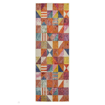 Carnaval CAR102 Modern Geometric Patches Durable Easy-Care Polypropylene Low Profile Short Pile Multicolour Runner-Concept Looms-Rug Love - The Most Loved Rug Store